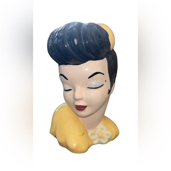 Vintage Glamour Girl Lady Head Vase Planter 7”